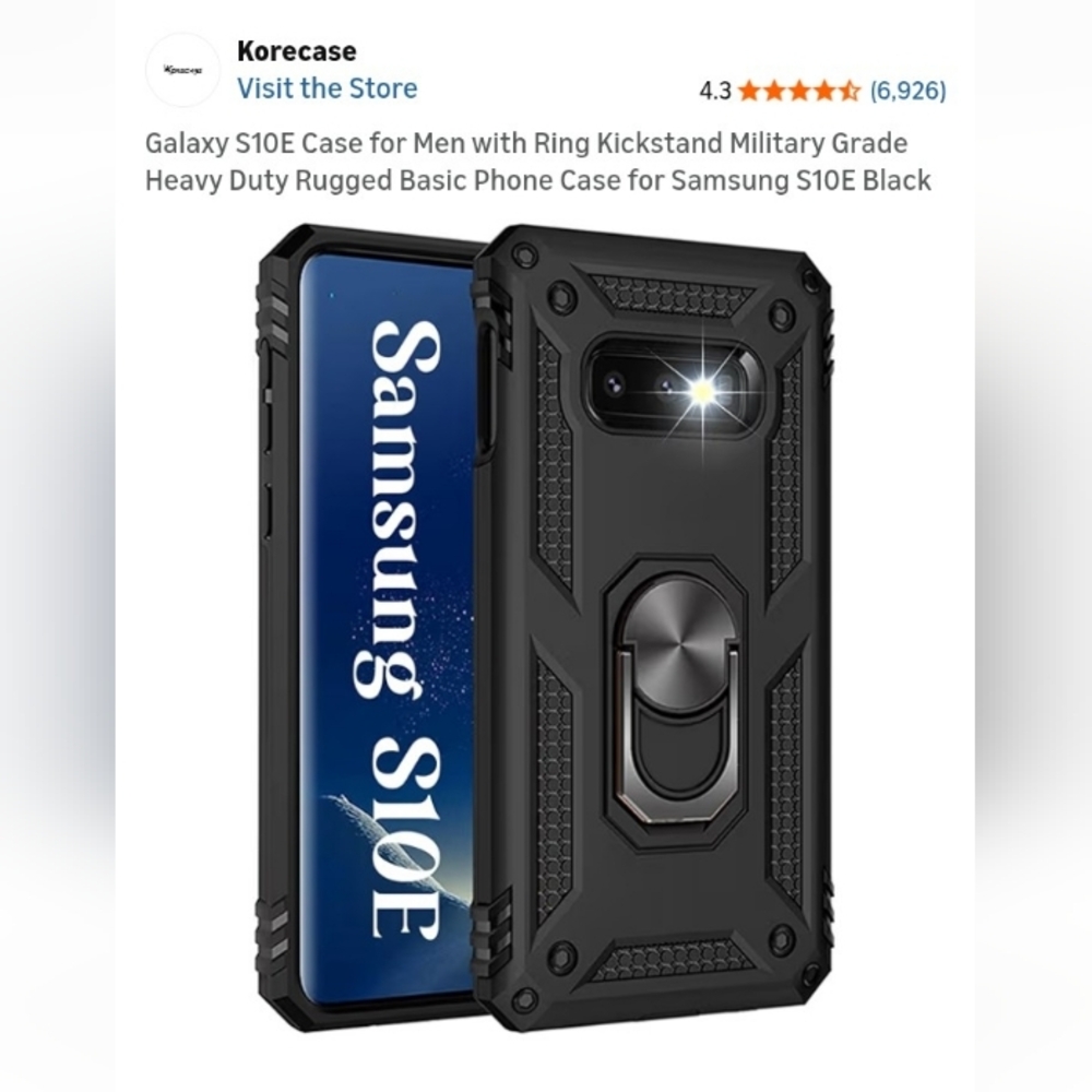 Samsung Galaxy S10E Black Heavy Duty Case with Ring Kickstand